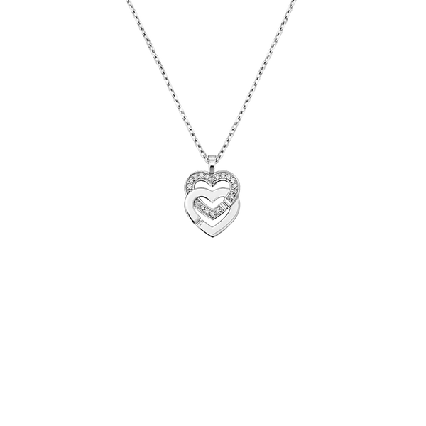 Double Coeurs R10 White Gold and Diamond Pavé Pendant