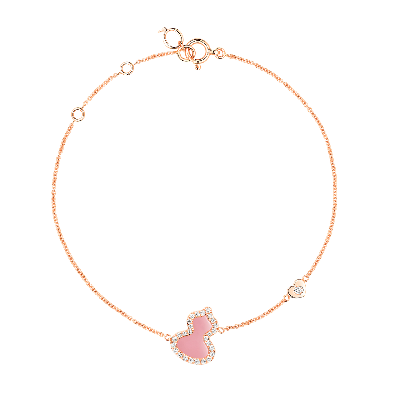 Qeelin Petite Wulu Rose Gold Bracelet with Diamonds and Pink Opal WUBR0016ERGDPO Front image number 0