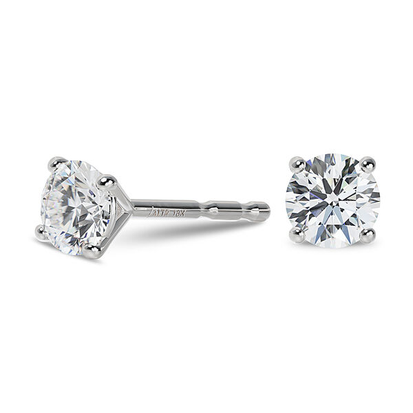 Boucles d'oreilles à diamant solitaire rond avec quatres griffes