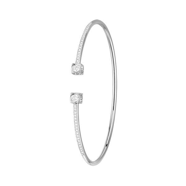 Le Cube Diamant Double Medium White Gold Diamond Half Pavé Bracelet