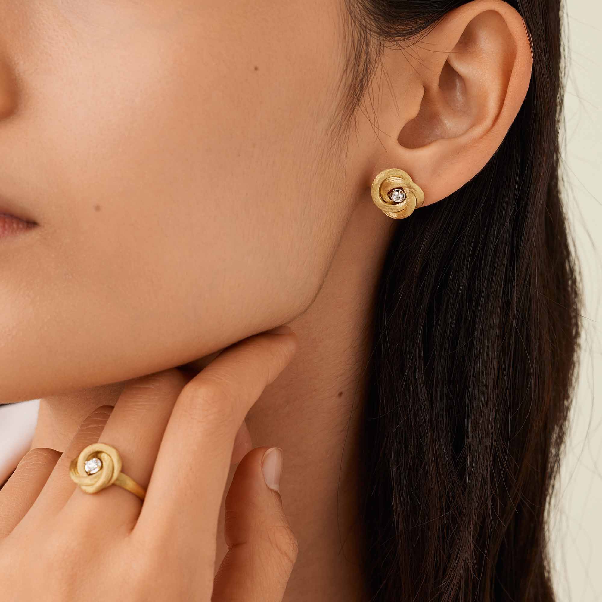 Jaipur Yellow Gold and Diamond Floral Stud Earrings