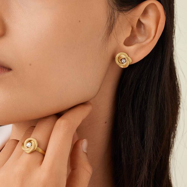 Jaipur Yellow Gold and Diamond Floral Stud Earrings