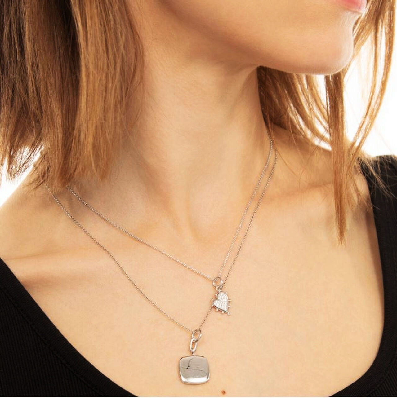 Monica Rich Kosann Small Heart Silver and White Sapphire Charm Necklace 41613 image number 1