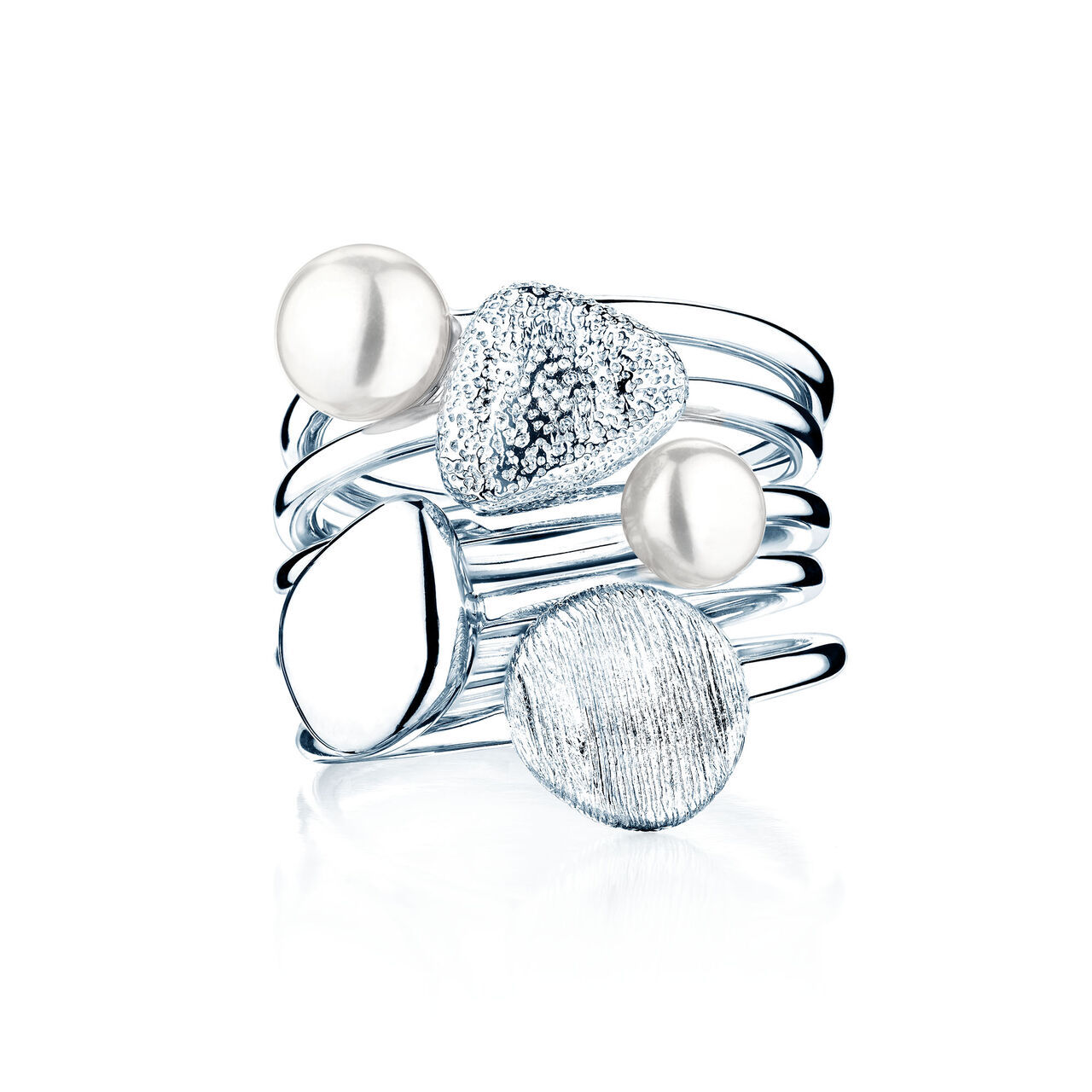 bijoux birks pebble 5 ring set of pebbles and pearls in sterling silver size 5 image number 0