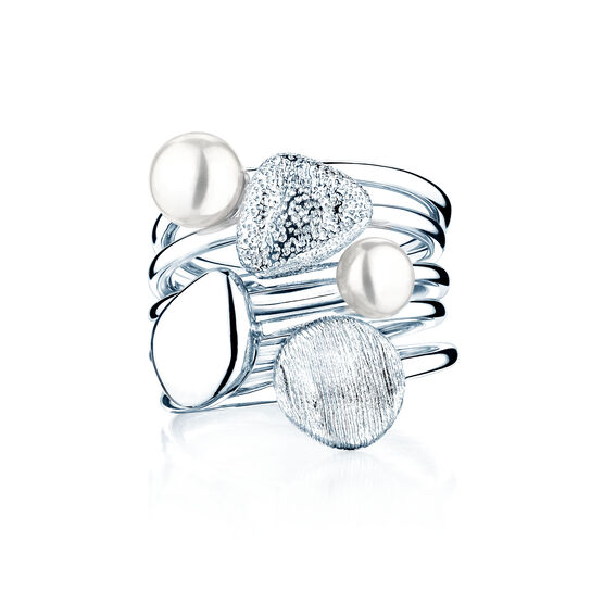 bijoux birks pebble 5 ring set of pebbles and pearls in sterling silver size 5 image number 0