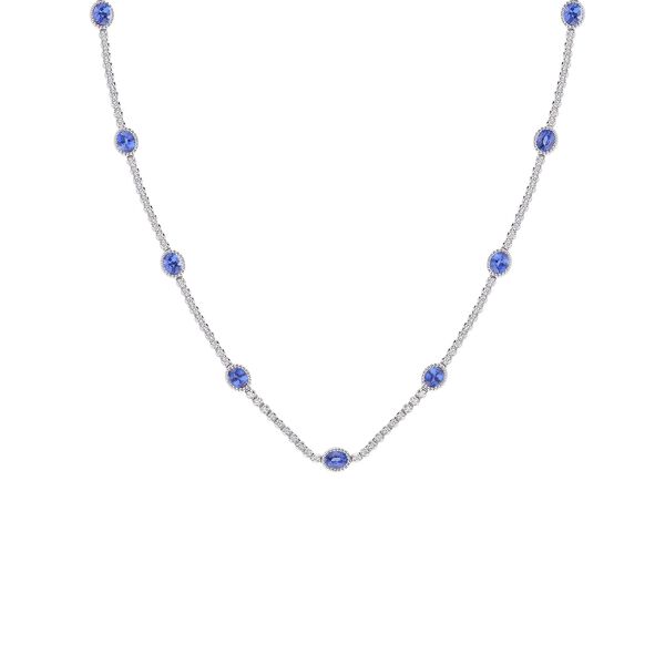 Blue Sapphire and Diamond Station Necklace