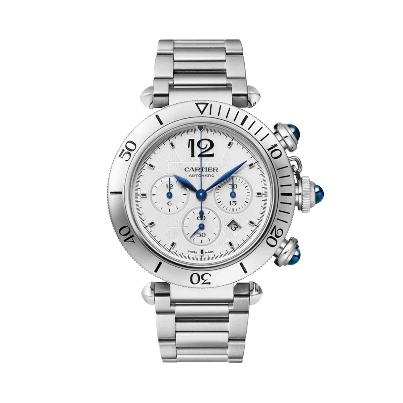 pasha cartier automatic chronograph 41 steel wspa0018 front steel image number 0