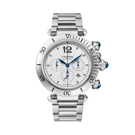 pasha cartier automatic chronograph 41 steel wspa0018 front steel image number 0