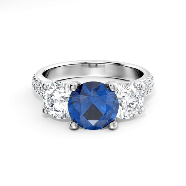 Three-Stone Sapphire and Diamond Pav&eacute; Engagement Ring