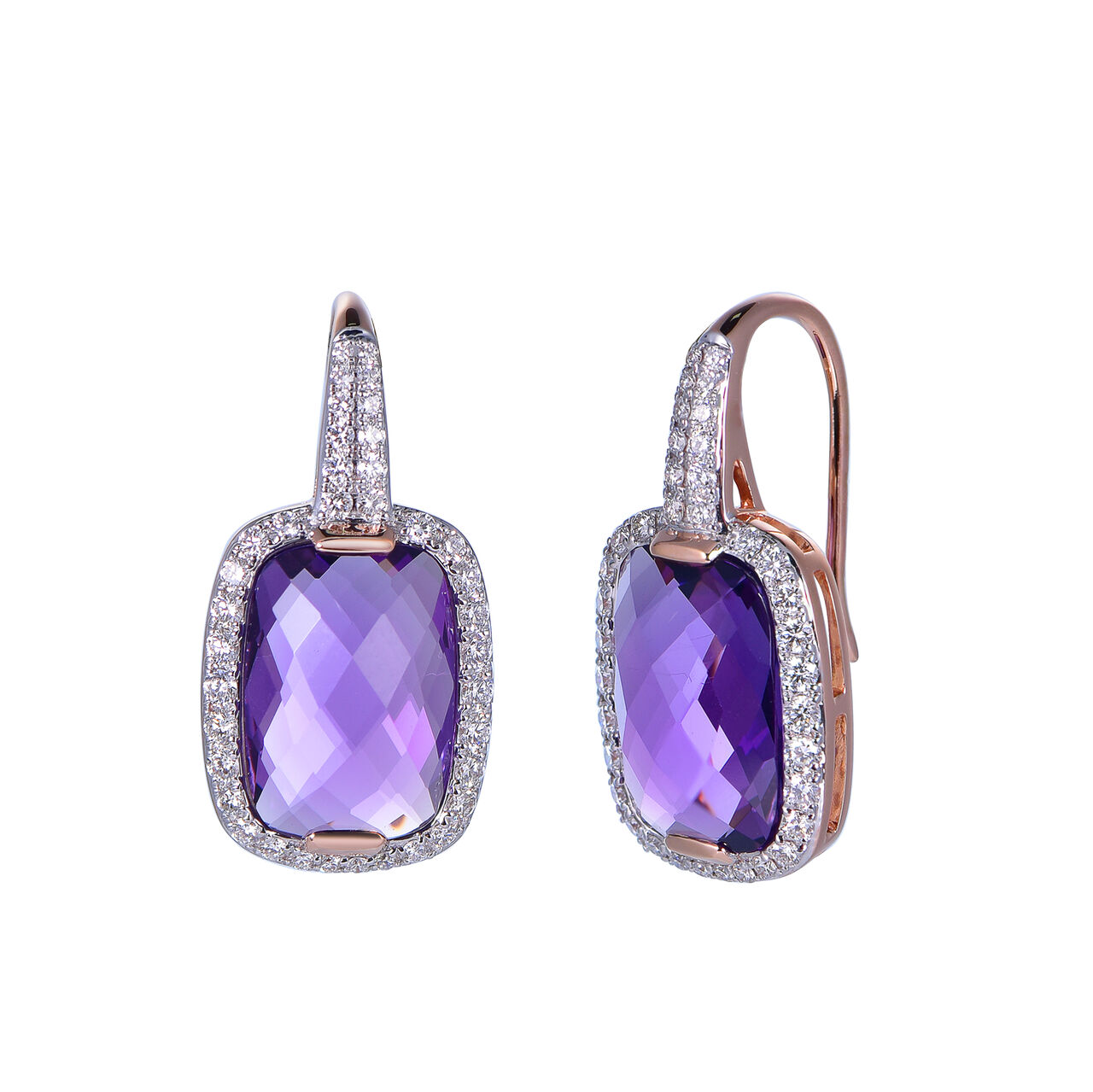 Amethyst Earrings with Diamond Halo in Rose Gold image number 0