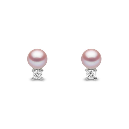 Sleek White Gold Pearl and Diamond Stud Earrings image number 0