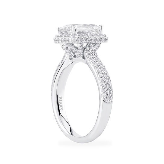 Birks Square Phillips Emerald Cut Diamond Engagement Ring With Single Halo And Diamond Band image number 3