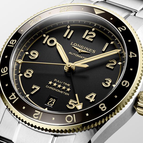 Longines Spirit Zulu Time Automatic GMT 39 mm Yellow Gold and Stainless Steel Dial image number 2