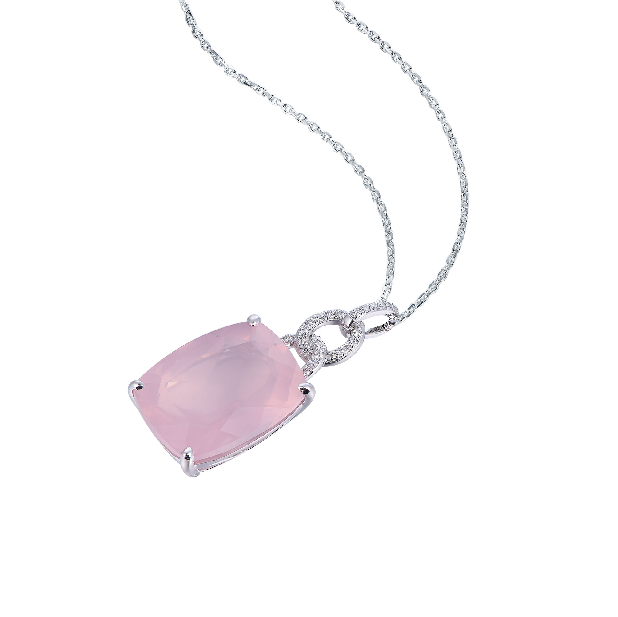 Rose Quartz Pendant in White Gold