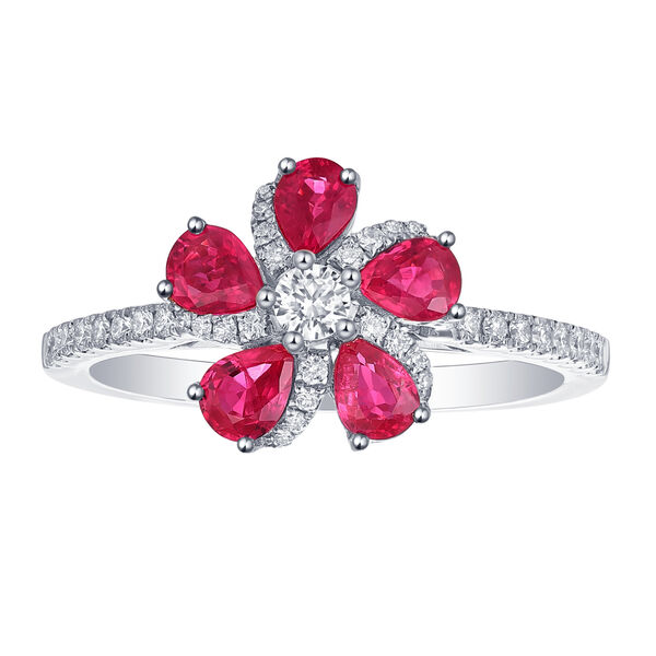 Bague Fleur de Rubis et Diamants en Or Blanc