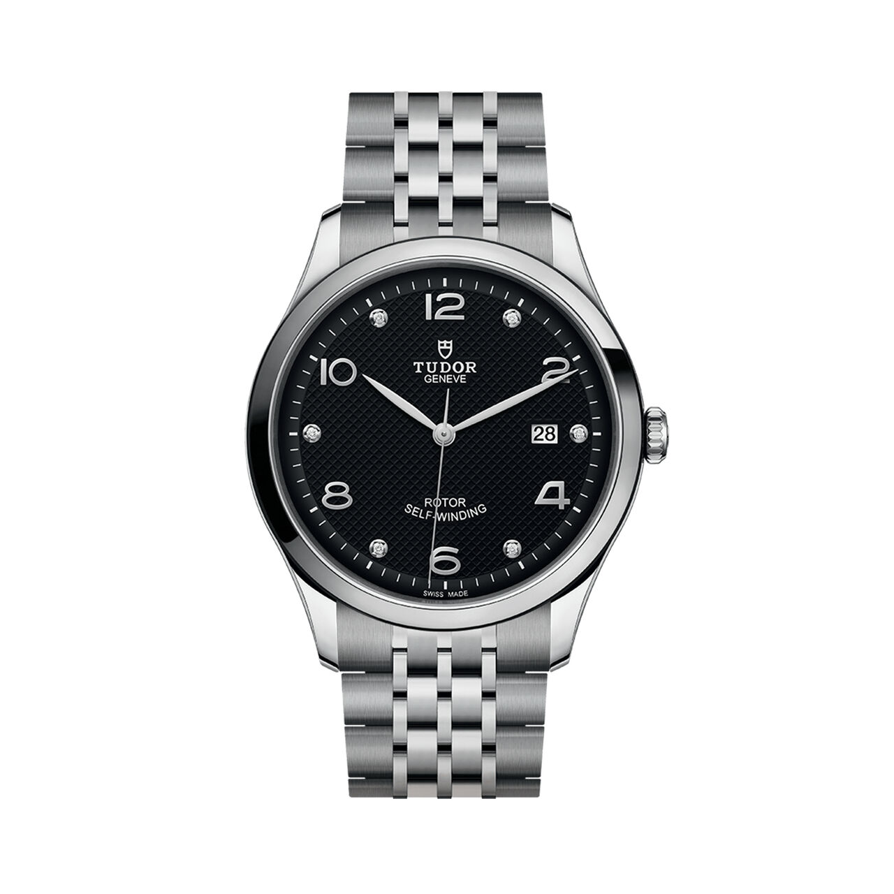 maison birks tudor 1926 41 mm steel case black diamond set dial steel bracelet m91650 0004 image number 0