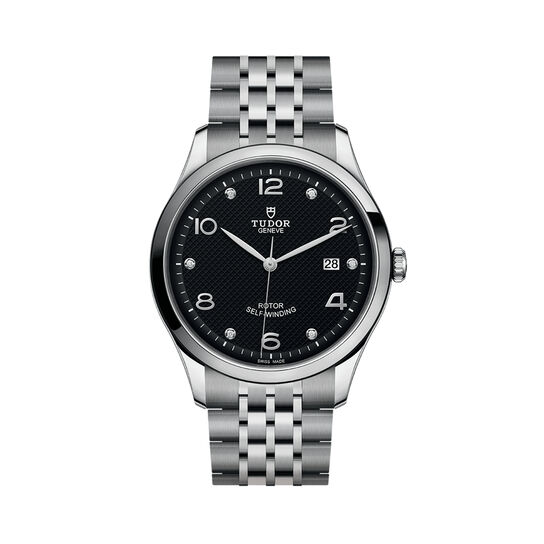 maison birks tudor 1926 41 mm steel case black diamond set dial steel bracelet m91650 0004 image number 0