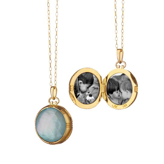 Monica Rich Kosann Stone Lockets Yellow Gold and Blue Topaz Pendant Open image number 1