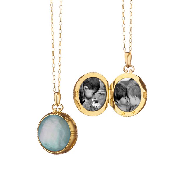Stone Lockets Yellow Gold and Blue Topaz Pendant