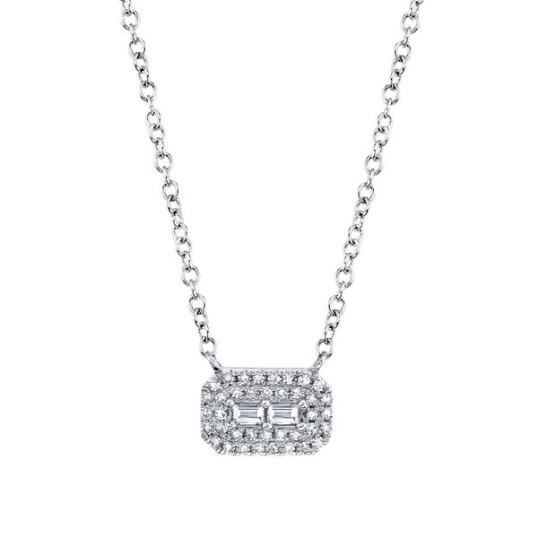 Pendentif baguette Kate en or blanc avec pav&eacute; de diamants