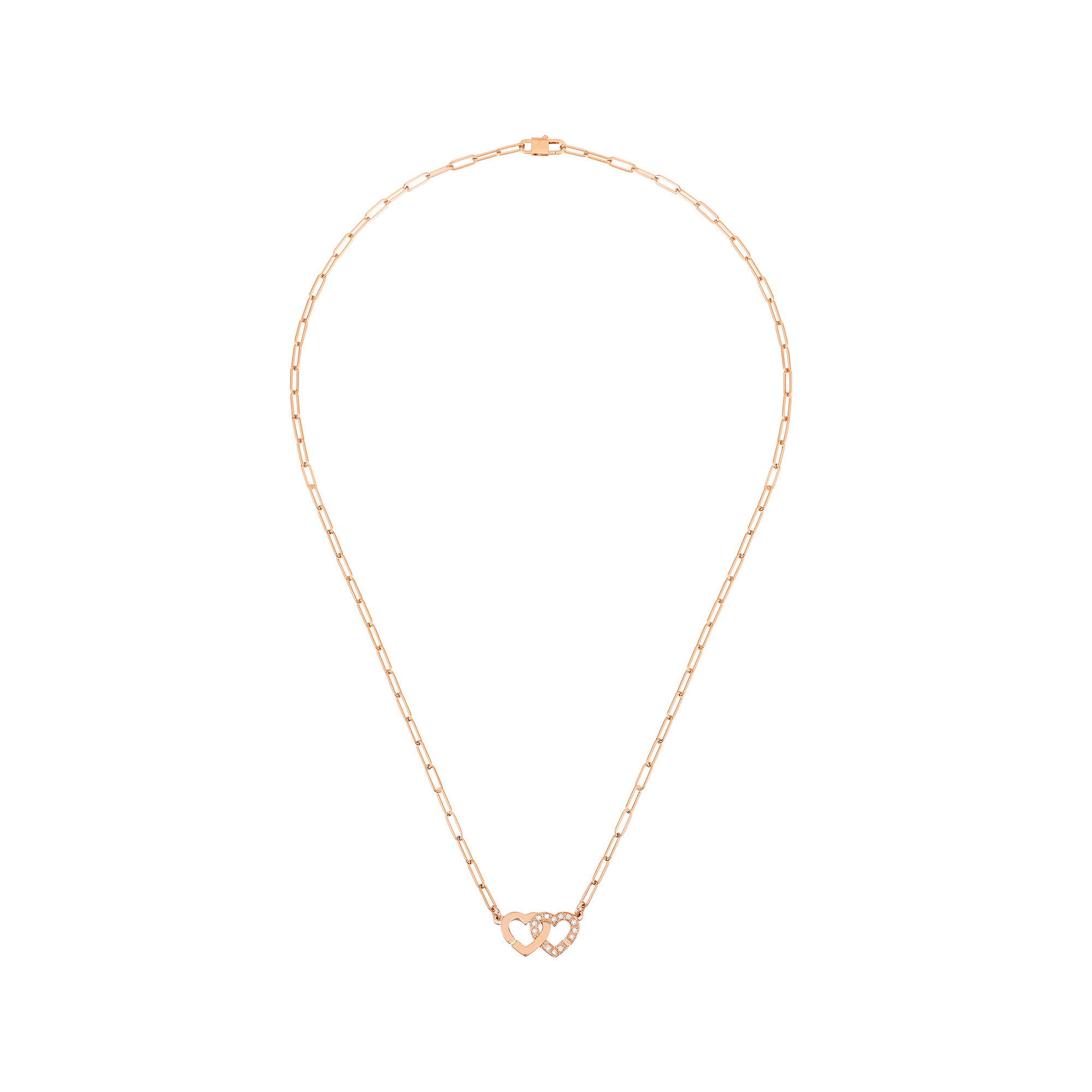 Double Coeurs R9 Rose Gold and Diamond Pavé Necklace