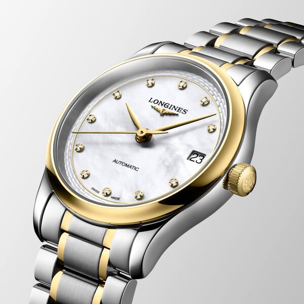 Master 34 mm automatique en acier inoxydable, coiffe or jaune et diamants