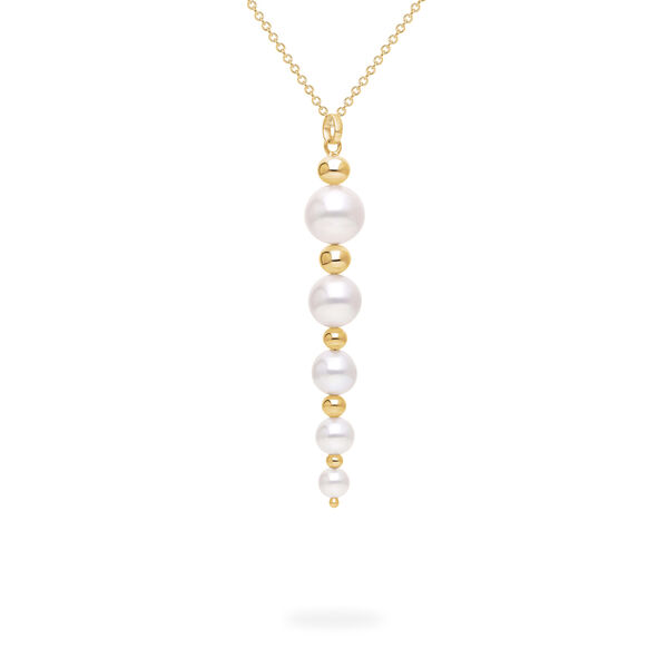 Yellow Gold Bead and Freshwater Pearl Graduated Drop Pendant