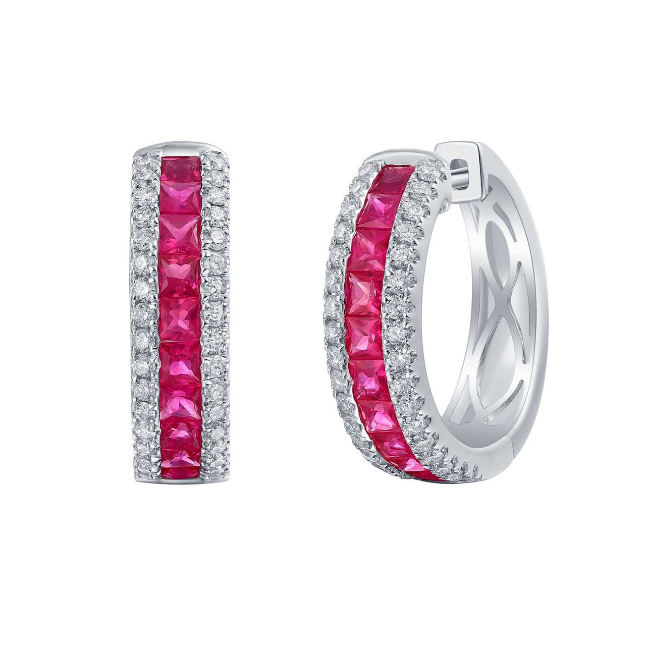Ruby and Diamond Hoop Earrings in White Gold image number 0