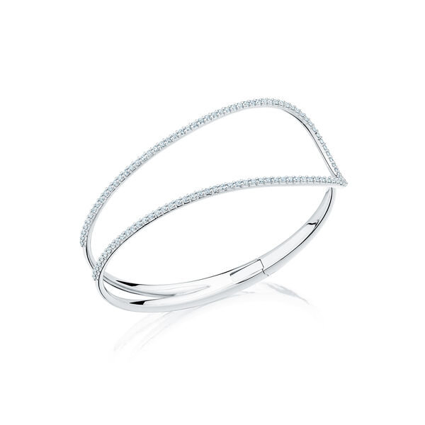 Bracelet manchette en or blanc orn&eacute; de diamants