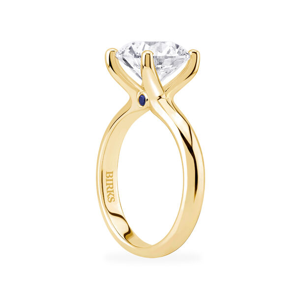 Yellow Gold Round Diamond Solitaire Engagement Ring with Sapphire Accent