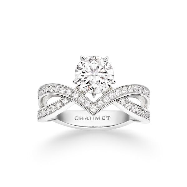 Solitaire Joséphine Amour d'Aigrette en platine. pavé de diamants à partir de 1 Carat