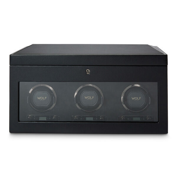 British Racing Black 3 Piece Watch Winder with Storage