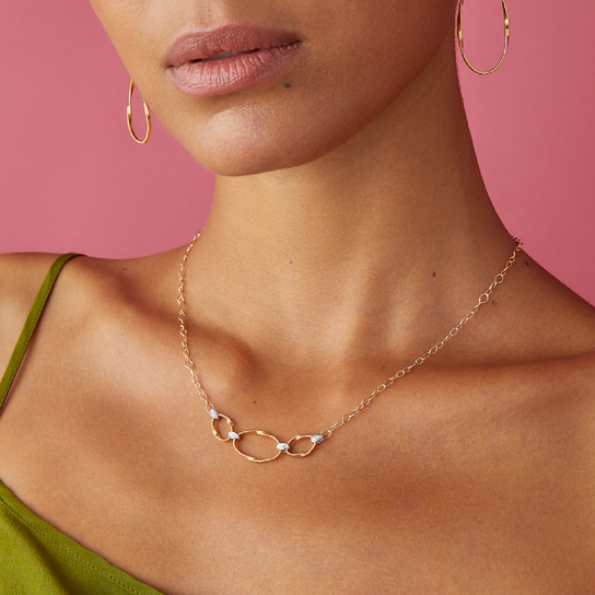 Marco Bicego Marrakech Onde Yellow Gold Diamond Necklace On Model image number 1