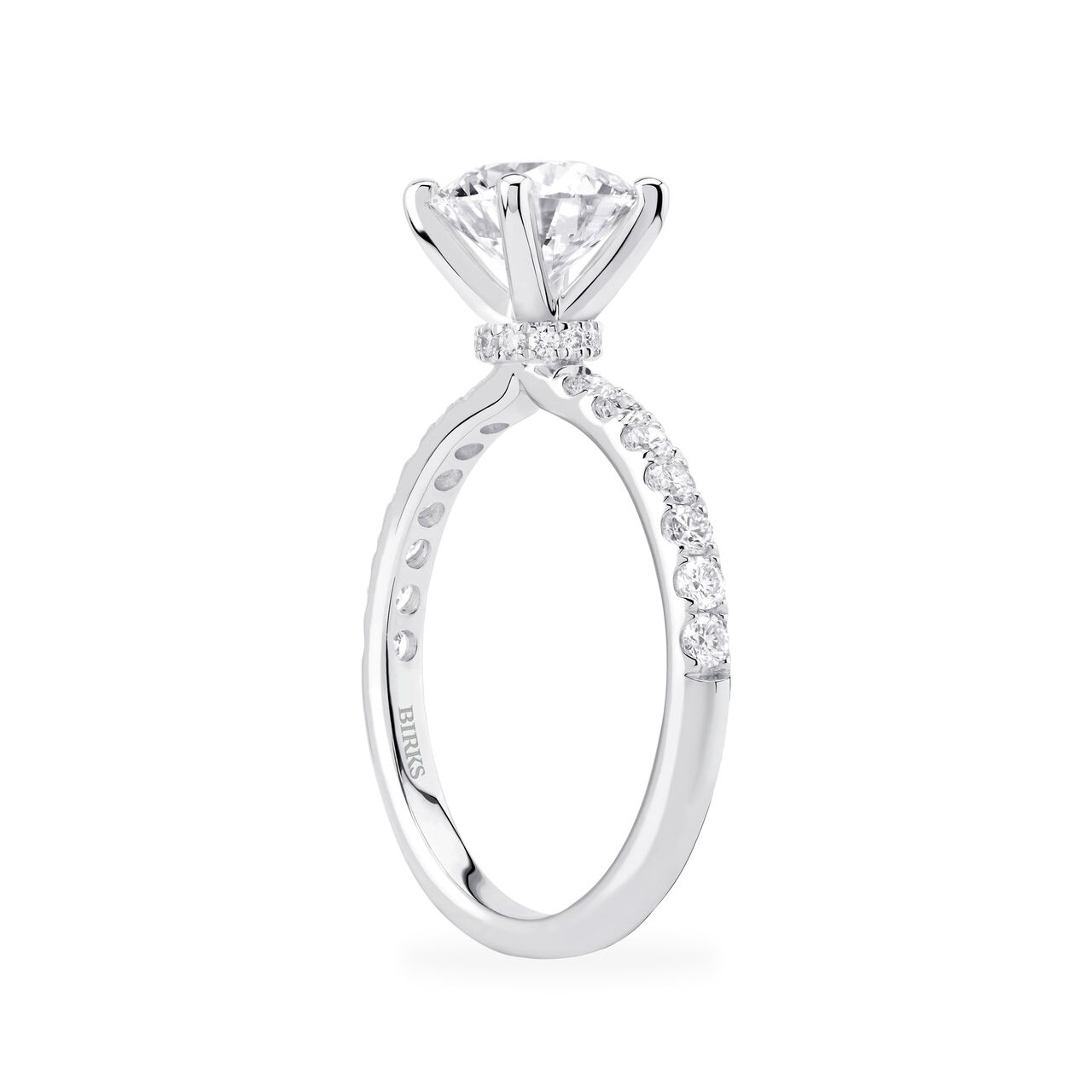 Birks Deco Round Solitaire Diamond Engagement Ring With Diamond Band image number 2