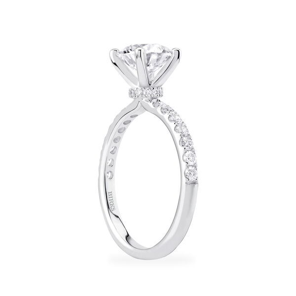 Platinum Round Solitaire Diamond Engagement Ring With Diamond Band