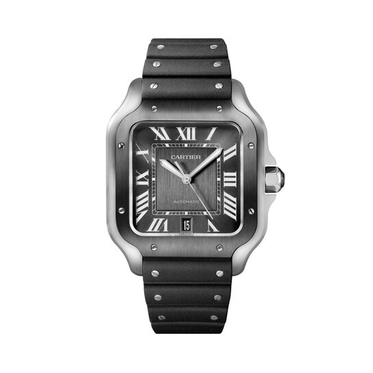 santos de cartier automatic steel adlc interchangeable metal and rubber bracelets wssa0037 image number 0