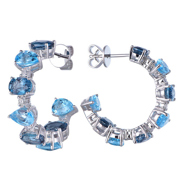 Boucles d'Oreilles Topaze Bleue Suisse et Bleue de Londres en Or Blanc