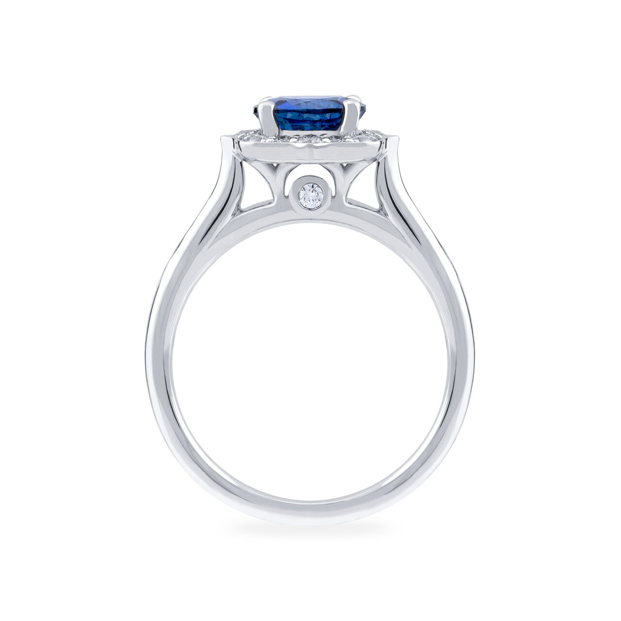 bijoux birks 1879 heirloom round solitaire sapphire engagement ring with halo image number 2