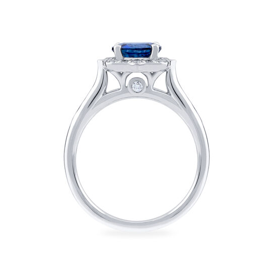 bijoux birks 1879 heirloom round solitaire sapphire engagement ring with halo image number 2