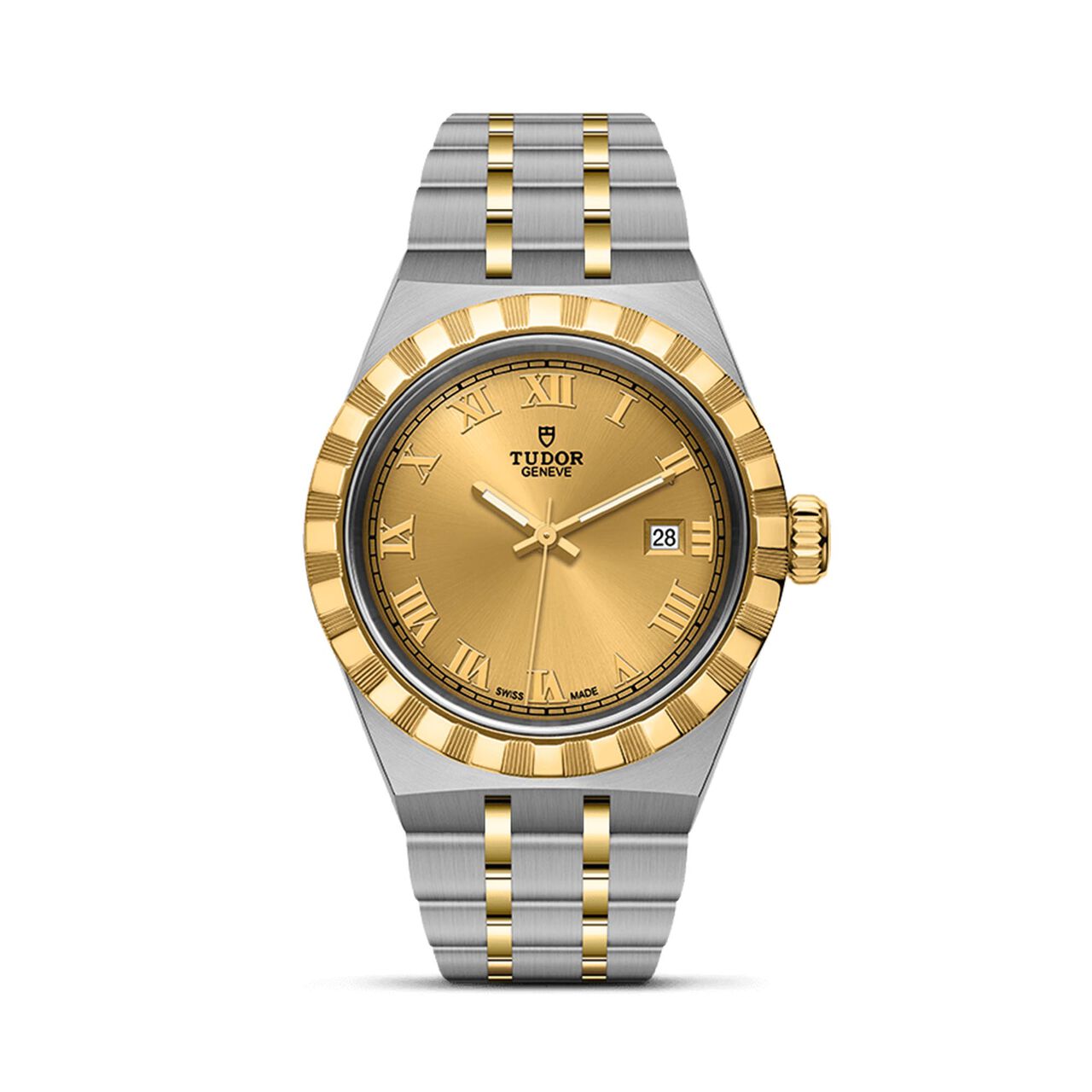 tudor royal 28 mm steel case yellow gold bezel champagne dial steel and gold bracelet m28303 0004 image number 0