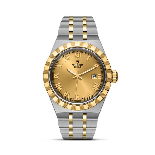 tudor royal 28 mm steel case yellow gold bezel champagne dial steel and gold bracelet m28303 0004 image number 0