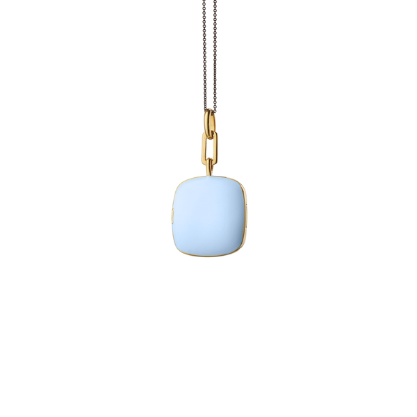 Yellow Gold Vermeil Locket with White Enamel and Blue Sapphire