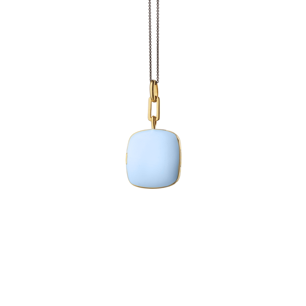 Médaillon Cushion Locket X Color en vermeil d'or jaune avec émail et saphir bleu