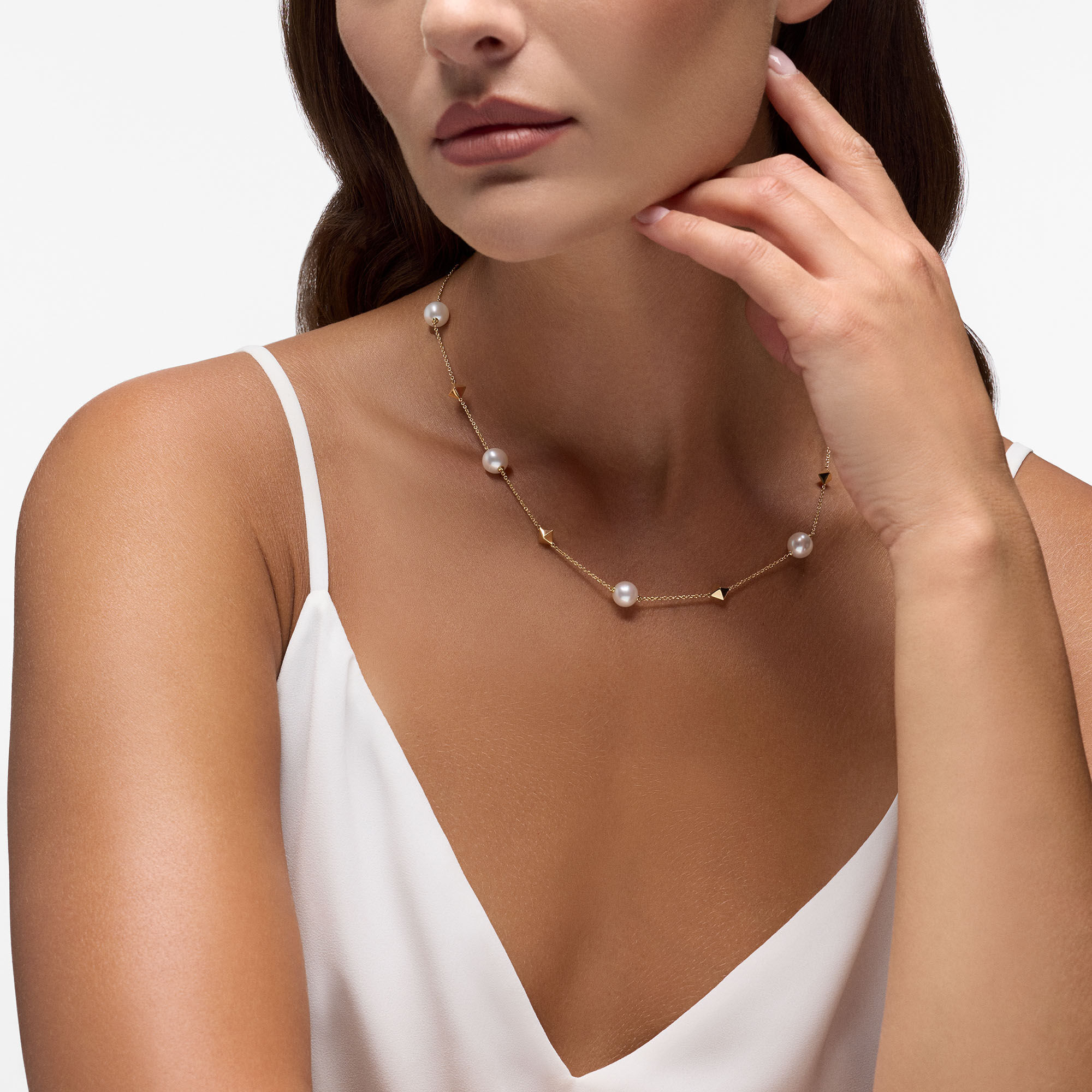 Freshwater Pearl and Stud Yellow Gold Necklace