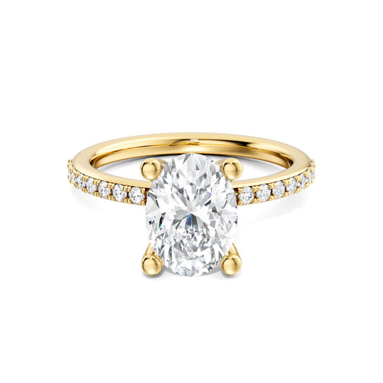 Birks Ros&eacute;e du Matin Yellow Gold Oval Cut Diamond Engagement Ring with Diamond Band image number 0