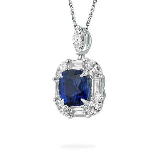 Sapphire Cushion-Cut Pendant with Diamonds in White Gold