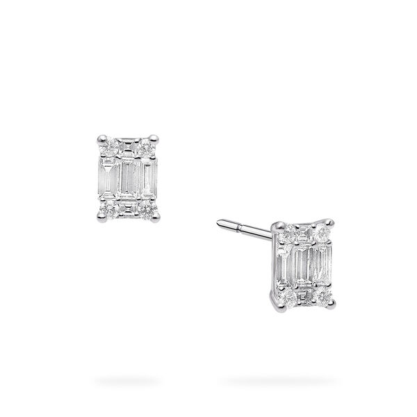 Boucles d'oreilles en or blanc et diamants en forme de grappe rectangulaire, large