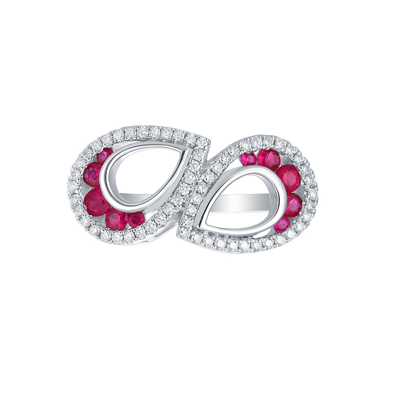 Bague Rubis et Diamants Double forme de larme en Or Blanc image number 0