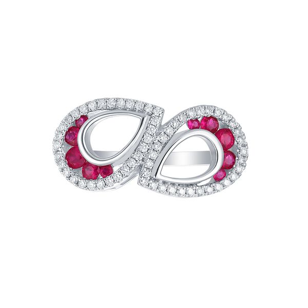 Bague Rubis et Diamants Double forme de larme en Or Blanc