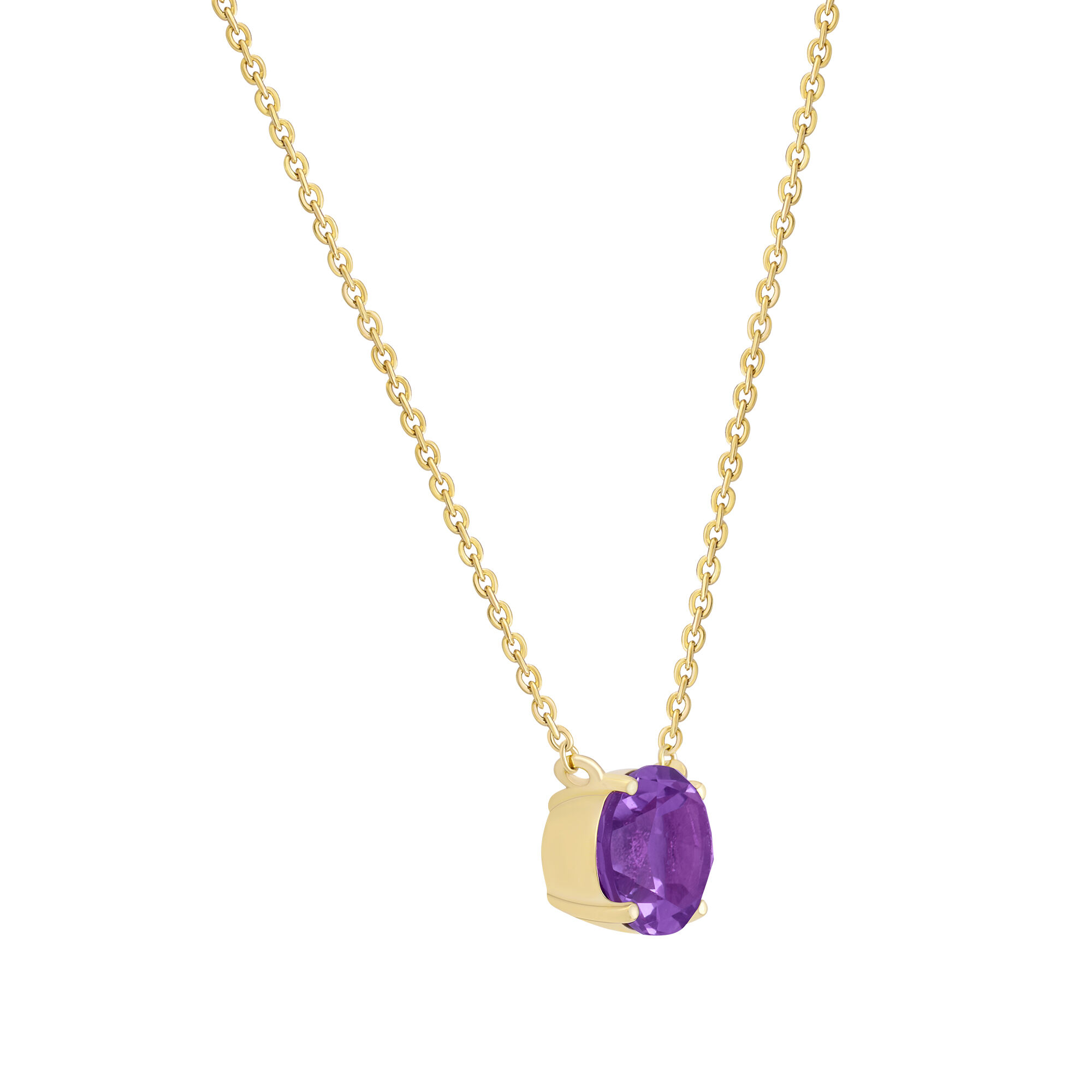 Round Amethyst Necklace in Yellow Gold